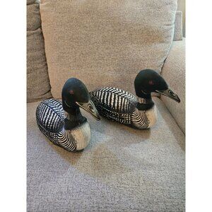 1980s Loon Duck Stuffed Fabric Decoy Decor-Black and White  Set of 2